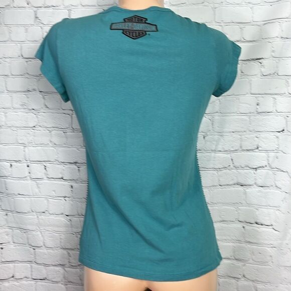 Harley-Davidson Teal Short Sleeve Scoop Neck Grommet Graphic Tee Size Medium - Picture 5 of 6